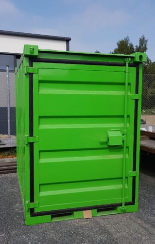Palettenbreiter Lagercontainer mit kompletter Einbruchsicherung in Sonderbauweise