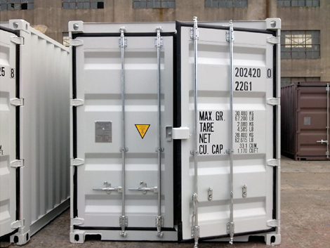neue 20 Fuss Seecontainer RAL 9010 Reinweiss mit Lockbox-Sicherung